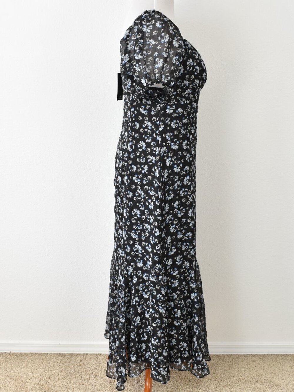 Lulu's Gorgeous Inspiration Black Floral Puff Sleeve Midi Dress NEW - XL - Picture 9 of 12